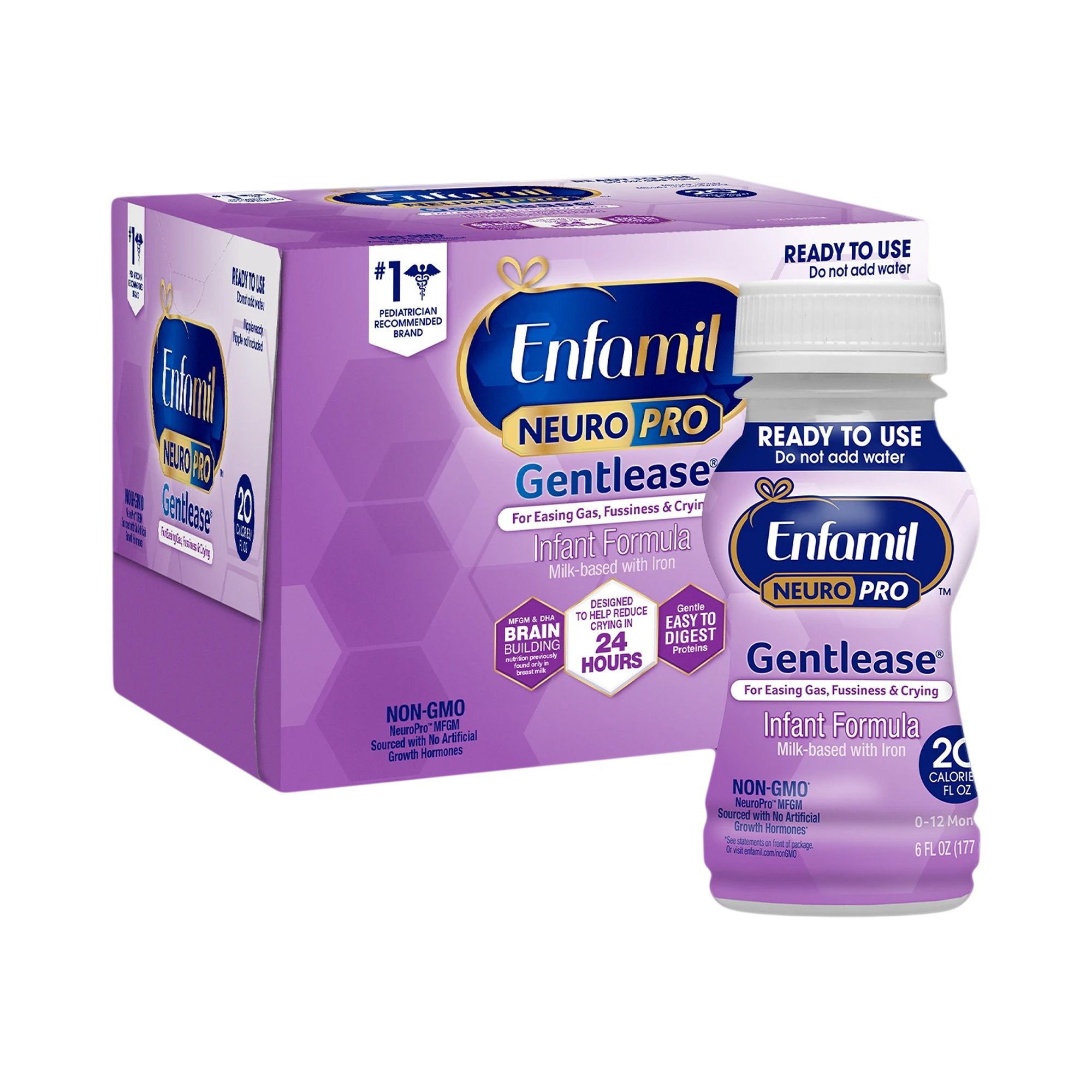 Enfamil NeuroPro Gentlease Ready to Use Infant Formula, 6-ounce bottle-Infant Formula Enfamil NeuroPro Gentlease Unflavored 6 oz. Bottle Liquid Milk-Based Crying / Spitup