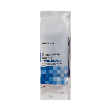 McKesson Disposable Razor, Twin Blade, Lubricated Strip, Blue-Personal Razor with Lubricating Strip McKesson Single Edge Twin Blade NonSterile Disposable