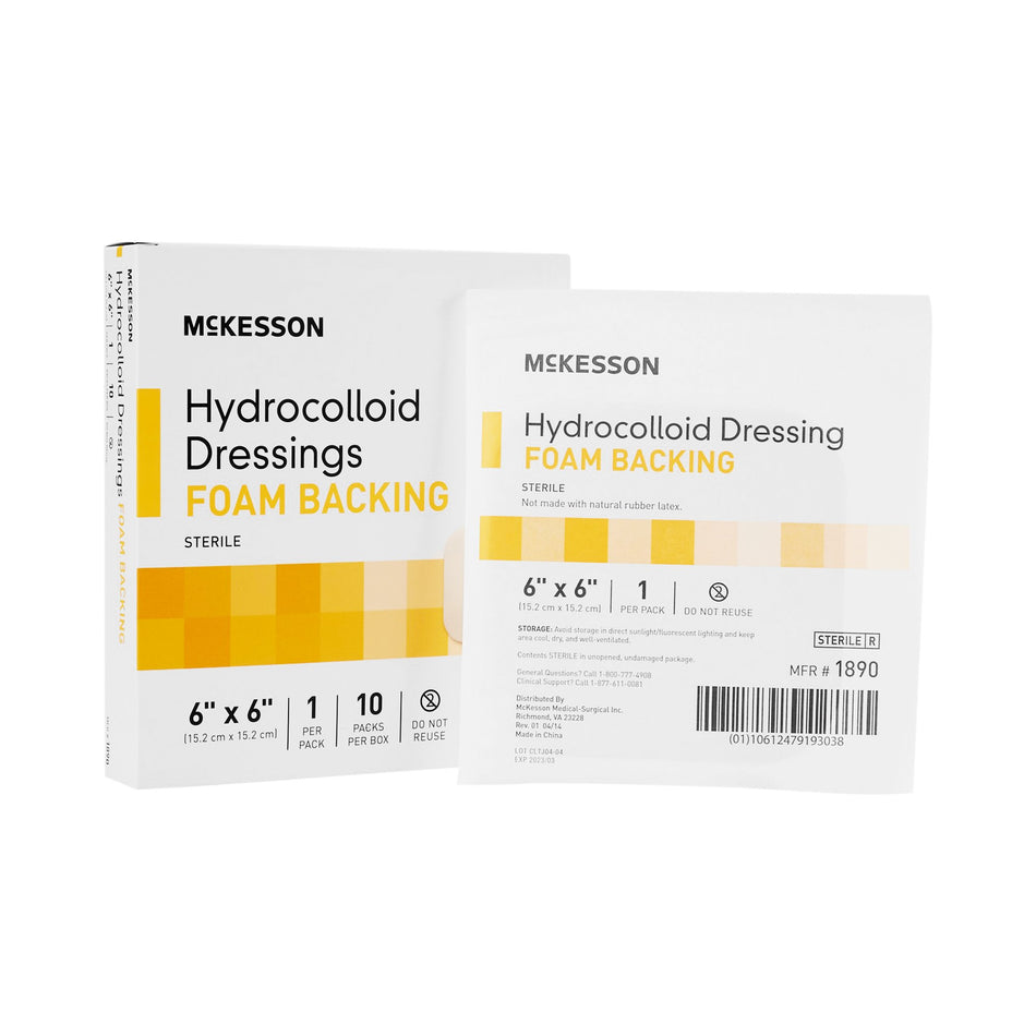McKesson Hydrocolloid Dressing, 6 x 6 Inch-Hydrocolloid Dressing McKesson Foam Backing 6 X 6 Inch Square Hydrocolloid / Foam