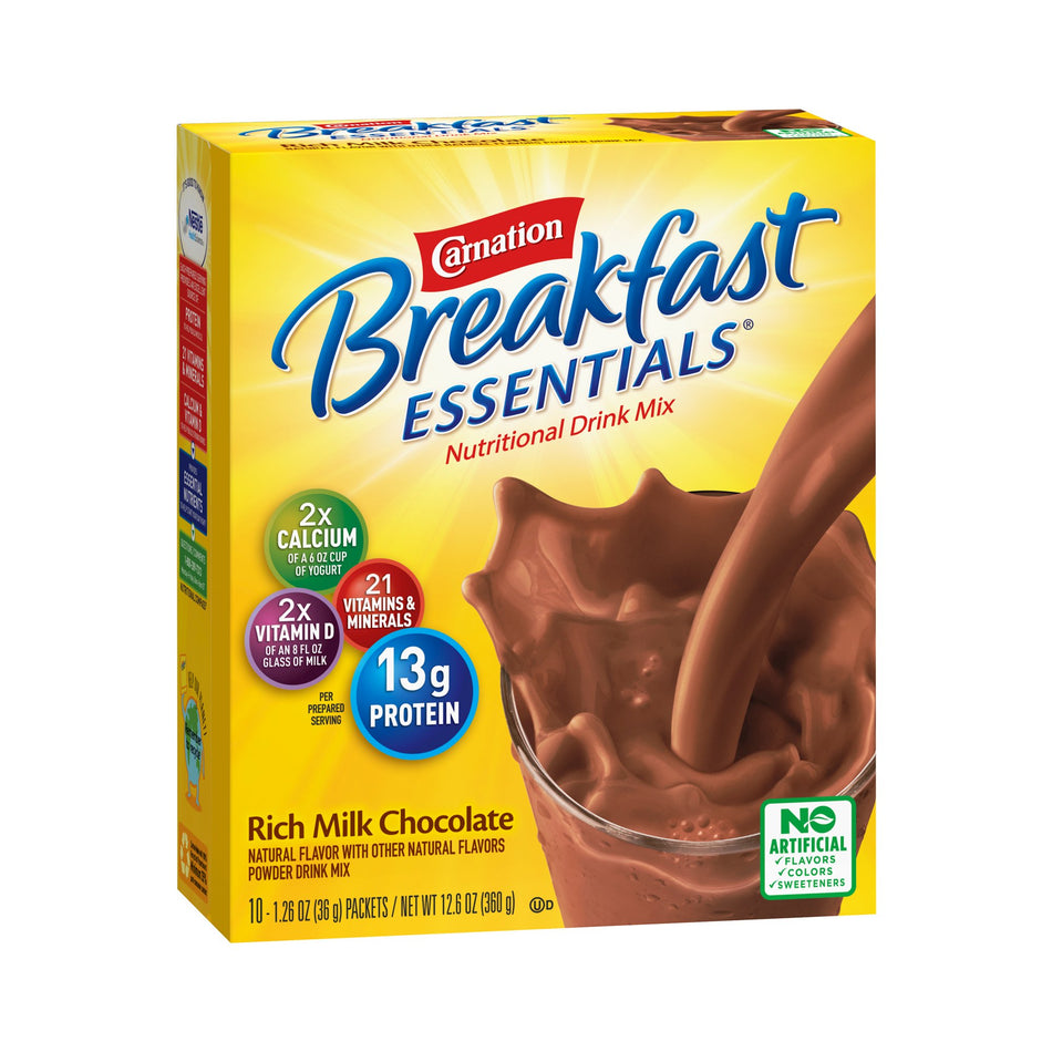 Carnation Breakfast Essentials Chocolate Nutritional Drink-Oral Supplement Carnation Breakfast Essentials Rich Milk Chocolate Flavor Powder 1.26 oz. Individual Packet