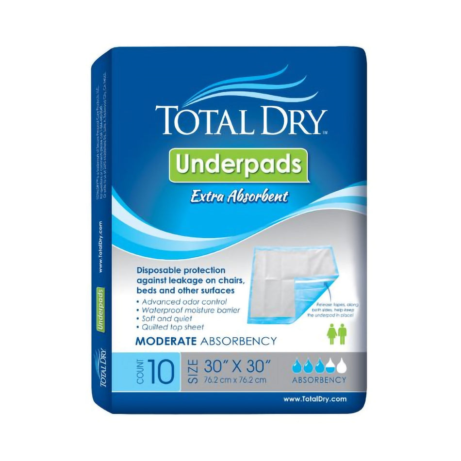 TotalDry Incontinence Underpads, Heavy Absorbency, Disposable, Blue, 30 X 30 Inch-Disposable Underpad TotalDry 30 X 30 Inch SecureLoc Heavy Absorbency