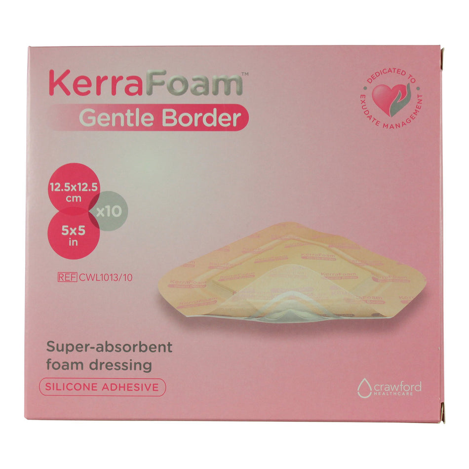 KerraFoam� Gentle Border Silicone Foam Dressing, 5 x 5 Inch-Foam Dressing KerraFoam� Gentle Border 5 X 5 Inch With Border Film Backing Silicone Adhesive Square Sterile