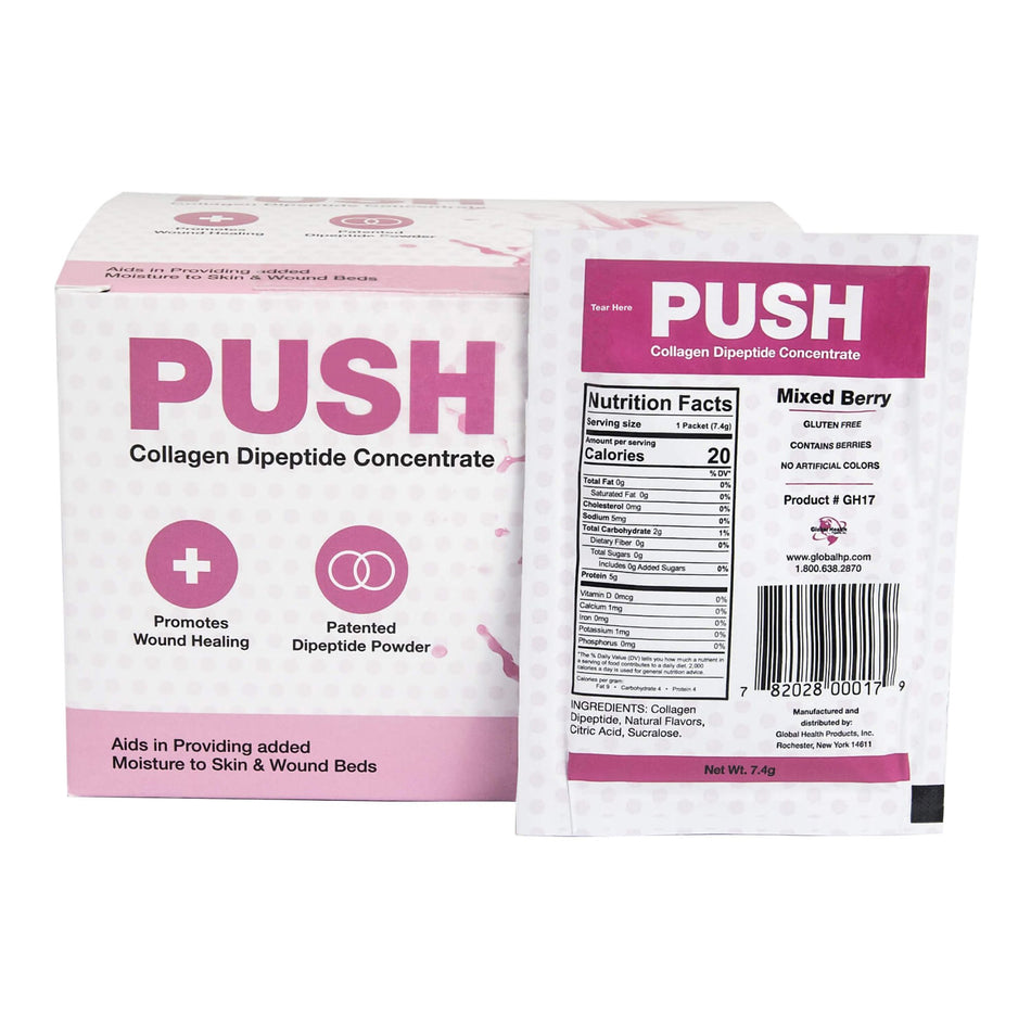 PUSH Collagen Dipeptide Concentrate, Mixed Berry Flavor-Oral Supplement PUSH Collagen Dipeptide Concentrate Mixed Berry Flavor Powder 7.4 Gram Individual Packet