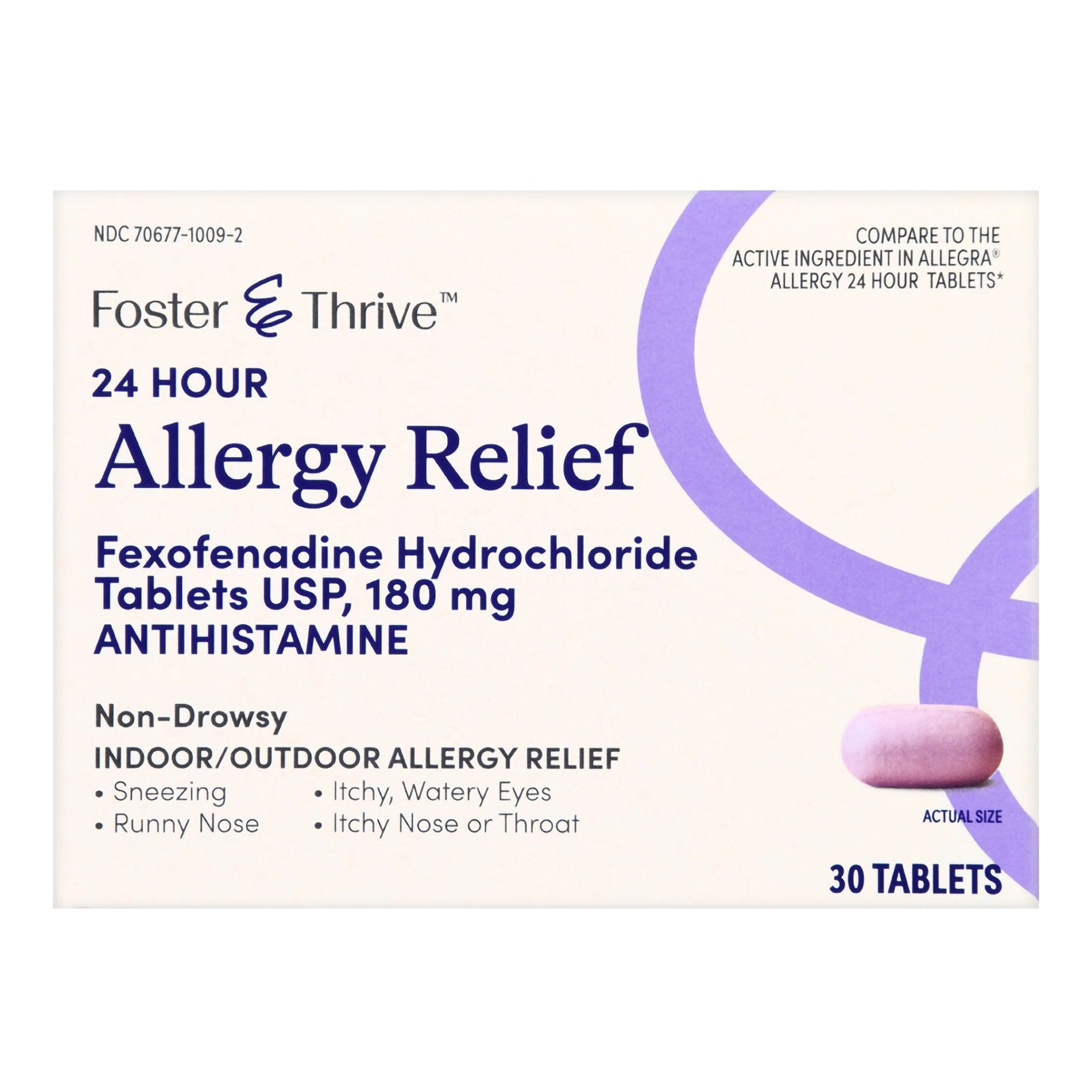 Foster & Thrive 24 Hour Allergy Relief Fexofenadine HCl USP 180 mg Tablets-Allergy Relief Foster & Thrive 180 mg Strength Tablet 30 per Box