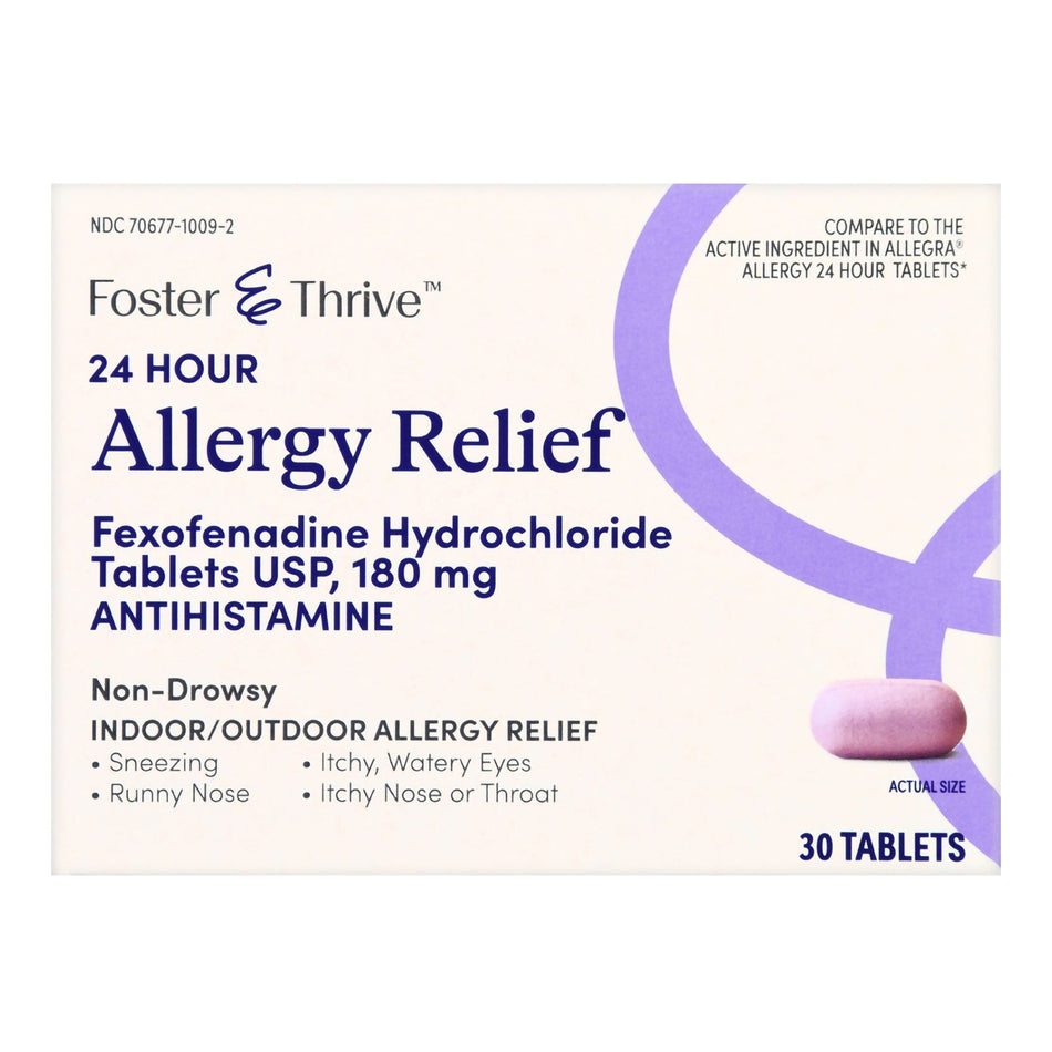 Foster & Thrive 24 Hour Allergy Relief Fexofenadine HCl USP 180 mg Tablets-Allergy Relief Foster & Thrive 180 mg Strength Tablet 30 per Box