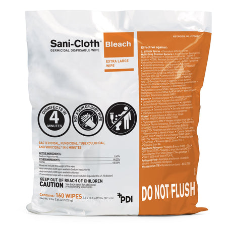 Sani-Cloth Bleach Germicidal Extra Large Disinfectant Wipes, Refill Bag, 160 ct.-Sani-Cloth Bleach Surface Disinfectant Cleaner Refill Premoistened Germicidal Manual Pull Wipe 160 Count Bag Chlorine Scent NonSterile