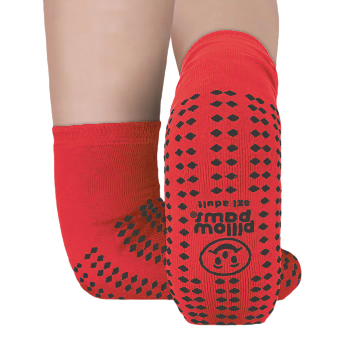 TredMates Ankle High Single Imprint Slipper Socks, 3X-Large-Slipper Socks Pillow Paws Risk Alert Terries Unisex Adult 3X-Large / X-Wide All Around Tread Single Patient Use Red