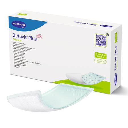Zetuvit Plus Silicone Super Absorbent Dressing, 4 x 8 Inch-Super Absorbent Dressing Zetuvit Plus Silicone Non-Bordered Nonadhesive 4 X 8 Inch Rectangle