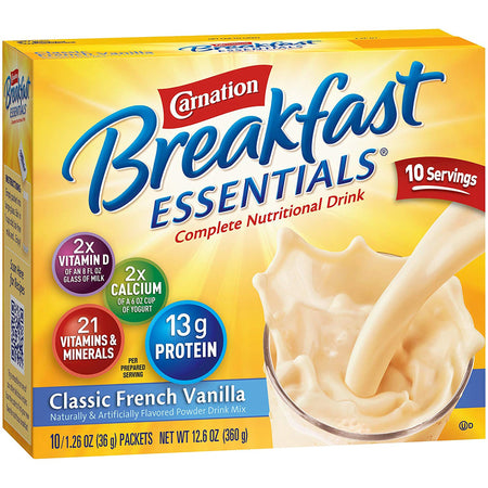 Carnation Breakfast Essentials Vanilla Nutritional Drink-Oral Supplement Carnation Breakfast Essentials French Vanilla Flavor Powder 1.26 oz. Individual Packet