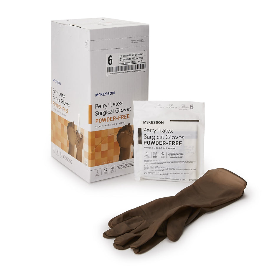 McKesson Perry Latex Surgical Glove, Size 6, Brown-Surgical Glove McKesson Perry Size 6 Sterile Latex Standard Cuff Length Smooth Brown Not Chemo Approved