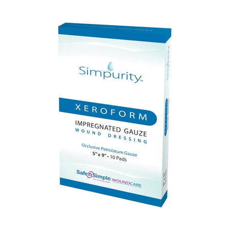 Simpurity Xeroform Petrolatum Impregnated Dressing, 5 x 9 Inch-Xeroform Petrolatum Impregnated Dressing Simpurity Rectangle 5 X 9 Inch Sterile