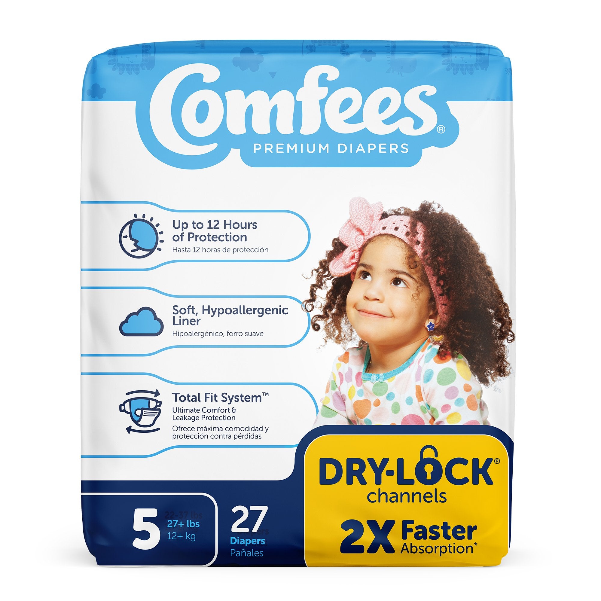 Comfees Premium Diapers, Unisex, Baby, Tab Closure, Size 5, Kid Design-Unisex Baby Diaper Comfees Size 5 Disposable Moderate Absorbency