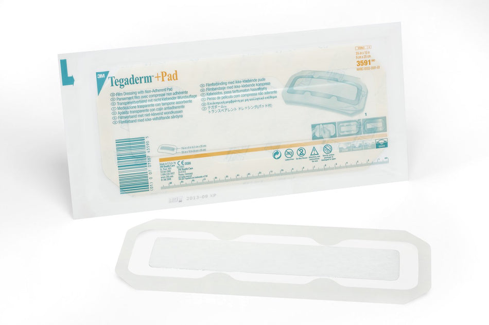 3M� Tegaderm� Transparent Film Dressing with Pad, 3-1/2 x 10 Inch-Transparent Film Dressing with Pad 3M� Tegaderm� + 3-1/2 X 10 Inch Frame Style Delivery Rectangle Sterile