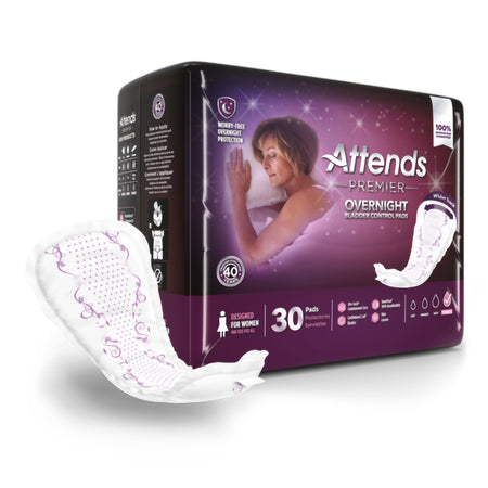 Attends Premier Overnight Bladder Control Pads-Bladder Control Pad Attends Premier Overnight 15 Inch Length Heavy Absorbency Polymer Core One Size Fits Most