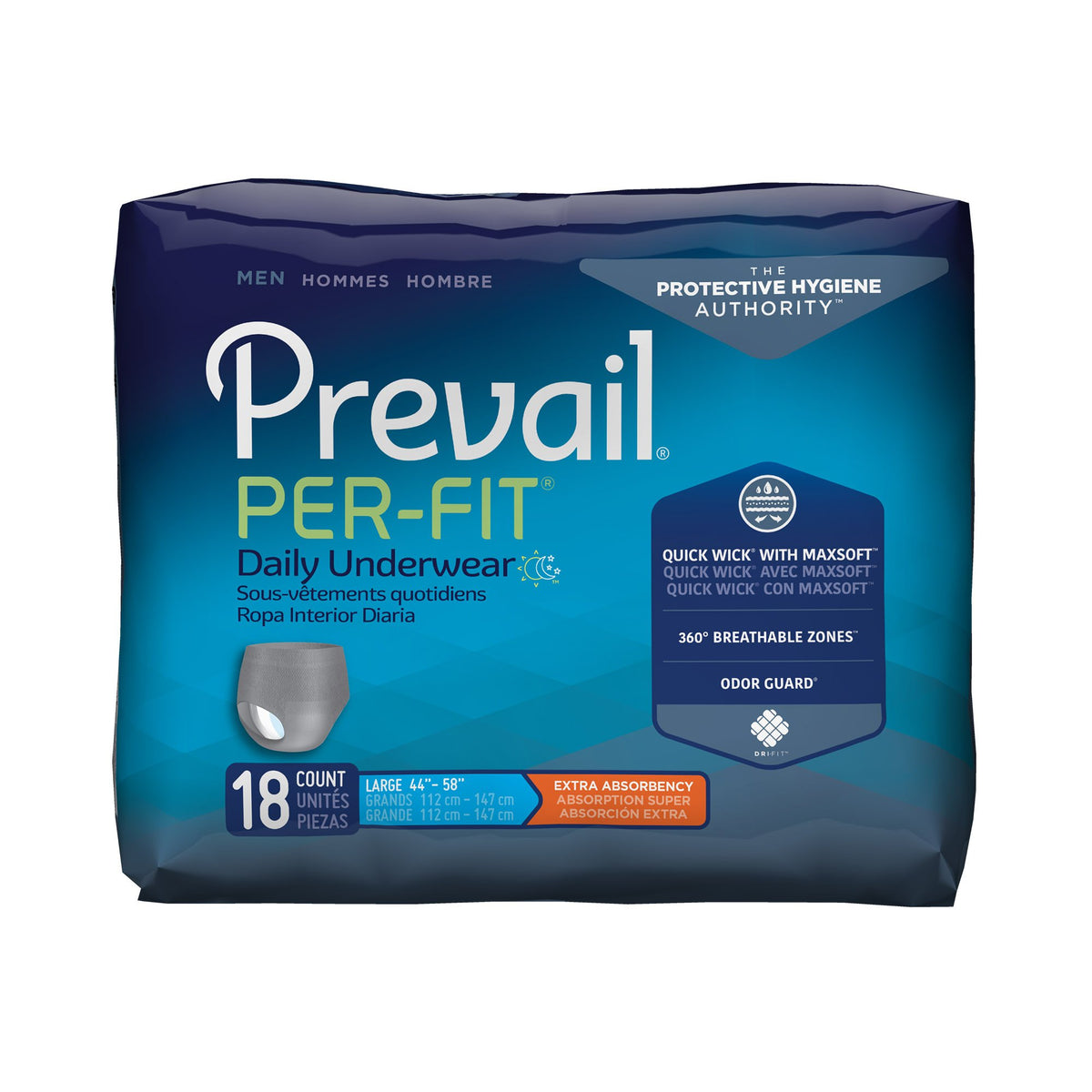 Prevail Per-Fit Men Adult Moderate Absorbent Underwear, Large, White-Male Adult Absorbent Underwear Prevail Per-Fit Pull On with Tear Away Seams Large Disposable Moderate Absorbency