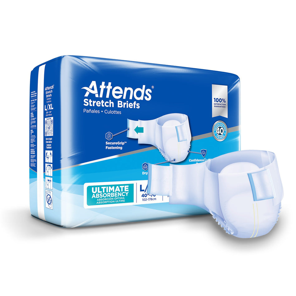 Attends Stretch Briefs, Large / X-Large-Unisex Adult Incontinence Brief Attends Stretch Large / X-Large Disposable Heavy Absorbency