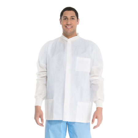 Universal Precautions Lab Jacket-Lab Jacket White Large Hip Length 3-Layer SMS Disposable