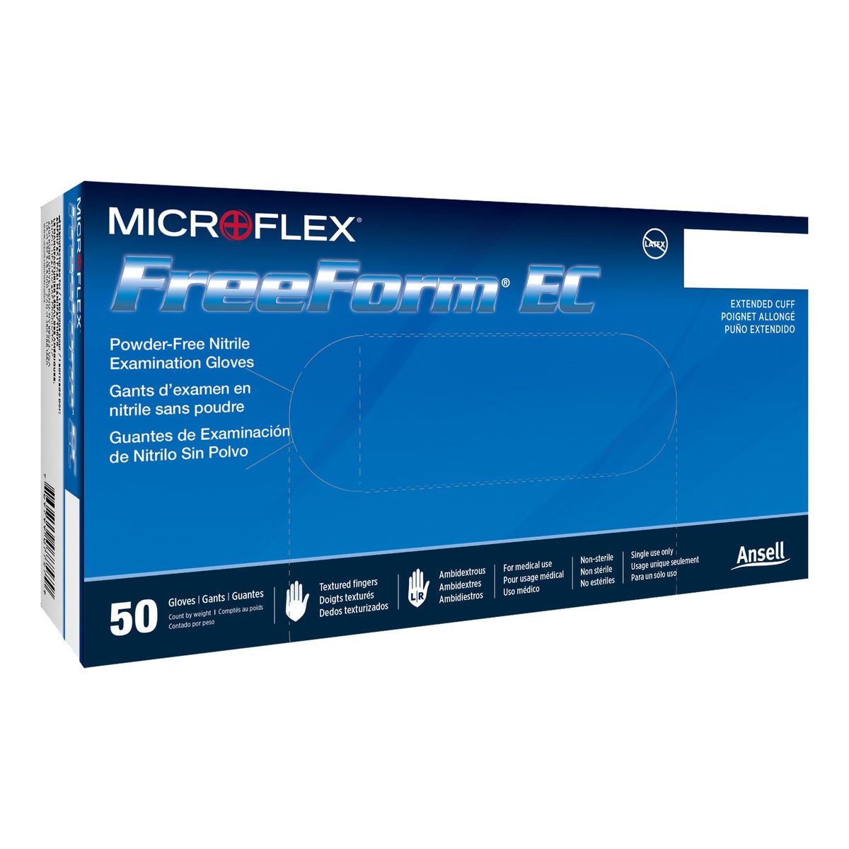FreeForm EC Nitrile Extended Cuff Length Exam Glove, Medium, Blue-Exam Glove FreeForm EC Medium NonSterile Nitrile Extended Cuff Length Textured Fingertips Blue Not Rated