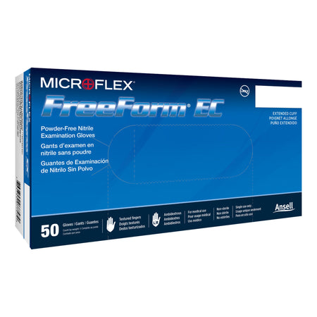 FreeForm EC Nitrile Extended Cuff Length Exam Glove, Medium, Blue-Exam Glove FreeForm EC Medium NonSterile Nitrile Extended Cuff Length Textured Fingertips Blue Not Rated
