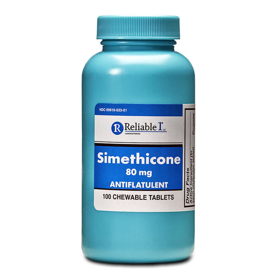 Reliable 1 Simethicone Gas Relief Chewable Tablets-Gas Relief 80 mg Strength Chewable Tablet 100 Tablets