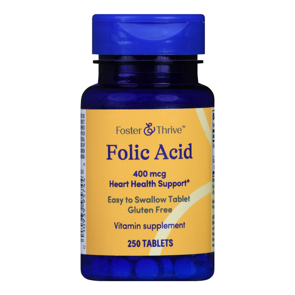 Foster & Thrive Folic Acid 400 mcg Tablets-Vitamin Supplement Foster & Thrive Folic Acid 400 mcg Strength Tablet 250 per Bottle