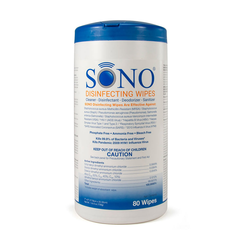 Sono Premoistened Surface Disinfectant Cleaner Wipes-Sono Surface Disinfectant Cleaner Premoistened Manual Pull Wipe 80 Count Canister Scented NonSterile