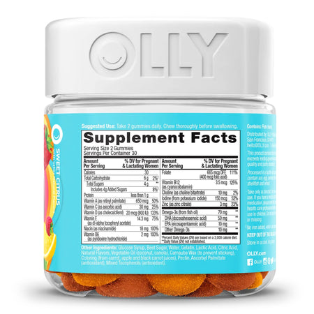 Olly The Essential Prenatal Gummies-Prenatal Vitamin Supplement OLLY Essential Prenatal Multi MultiVitamins With Folic Acid / DHA 400 mcg - 50 mg Strength Gummy 60 per Bottle Sweet Citrus Flavor