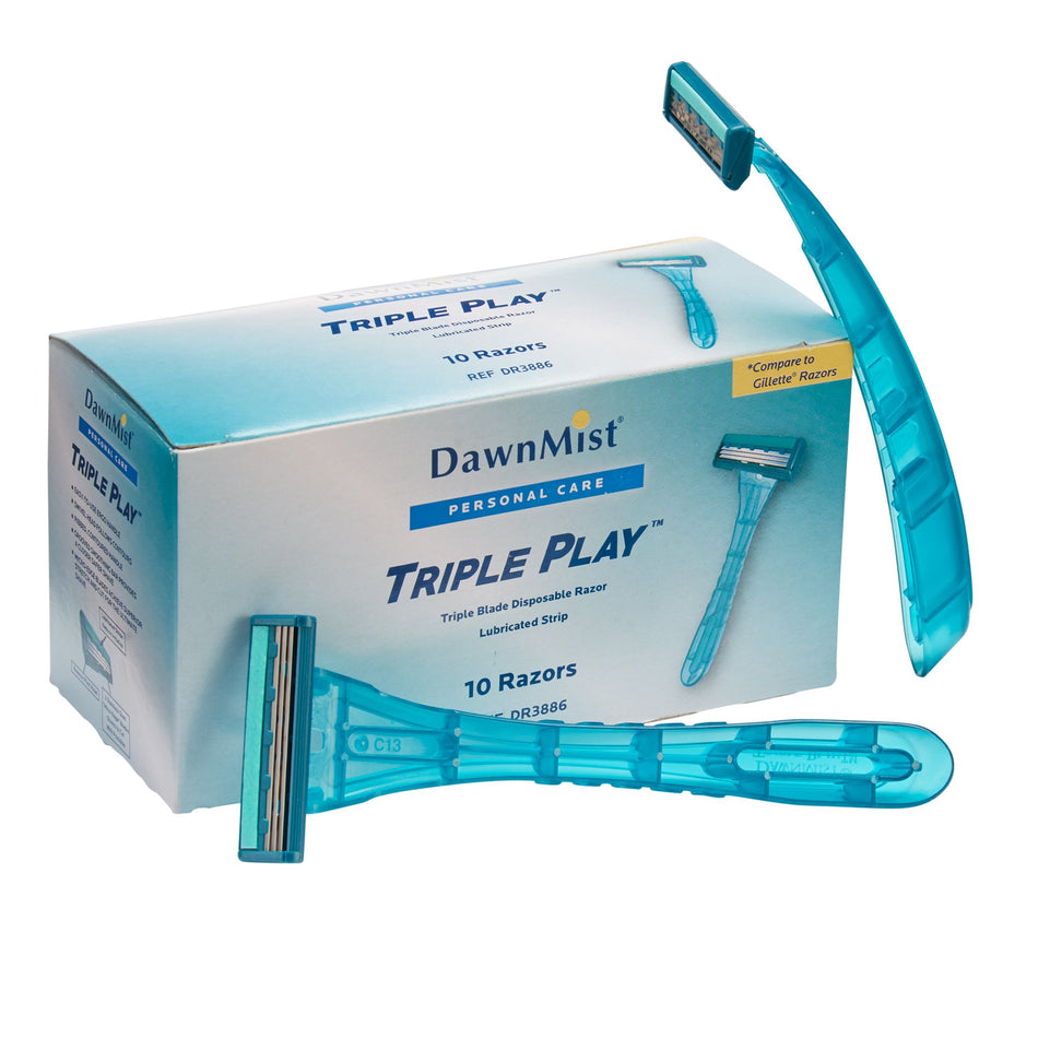 DawnMist Triple Play Facial Razor, Disposable-Personal Razor with Lubricating Strip DawnMist Triple Play Single Edge Triple Blade NonSterile Disposable