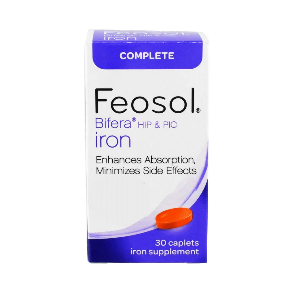 Feosol Bifera HIP and PIC Iron / PIC / HIP Mineral Supplement-Mineral Supplement Feosol Bifera Hip & PIC Iron / PIC / HIP 28 mg - 22 mg - 6 mg Strength Caplet 30 per Bottle