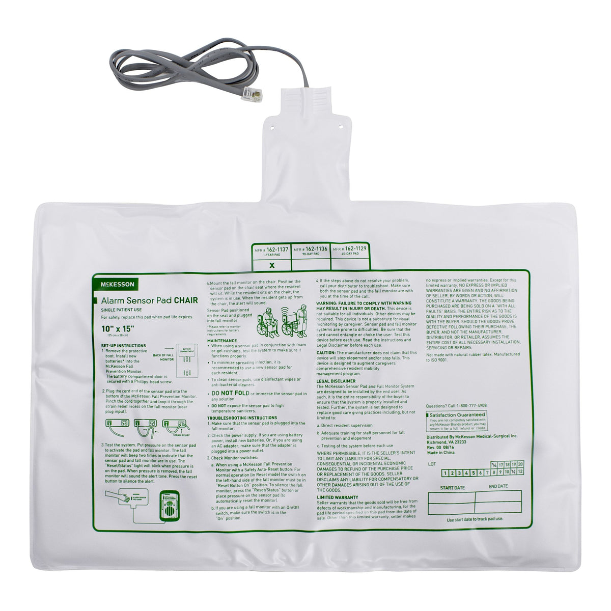 McKesson Chair Alarm Sensor Pad, 10 x 15 Inch-Chair Sensor Pad McKesson Brand 10 X 15 Inch