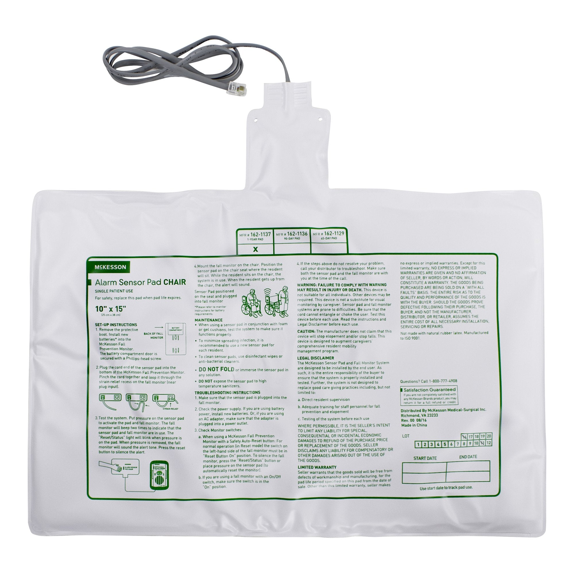McKesson Chair Alarm Sensor Pad, 10 x 15 Inch-Chair Sensor Pad McKesson Brand 10 X 15 Inch