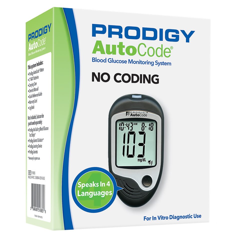 Prodigy AutoCode Blood Glucose Monitory System-Blood Glucose Meter Prodigy 7 Second Results Stores up to 450 Results No Coding Required