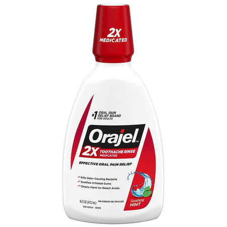 Orajel for Toothache Analgesic and Astringent Rinse Soothing Mint-Oral Pain Relief Orajel Liquid 16 oz.