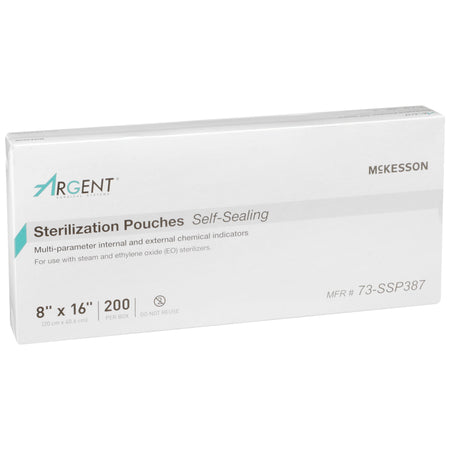 McKesson Argent Sure-Check Sterilization Pouch, 8 x 16 Inch-Sterilization Pouch McKesson Argent Sure-Check Ethylene Oxide (EO) Gas / Steam 8 X 16 Inch Transparent / Blue Self Seal Paper / Film