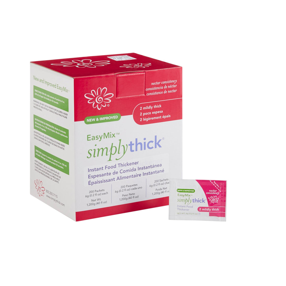 EasyMix SimplyThick Nectar Consistency Instant Food and Beverage Thickener, 6-gram Packet-Food and Beverage Thickener SimplyThick� Easy Mix 6 Gram Individual Packet Unflavored Gel IDDSI Level 2 Mildly Thick