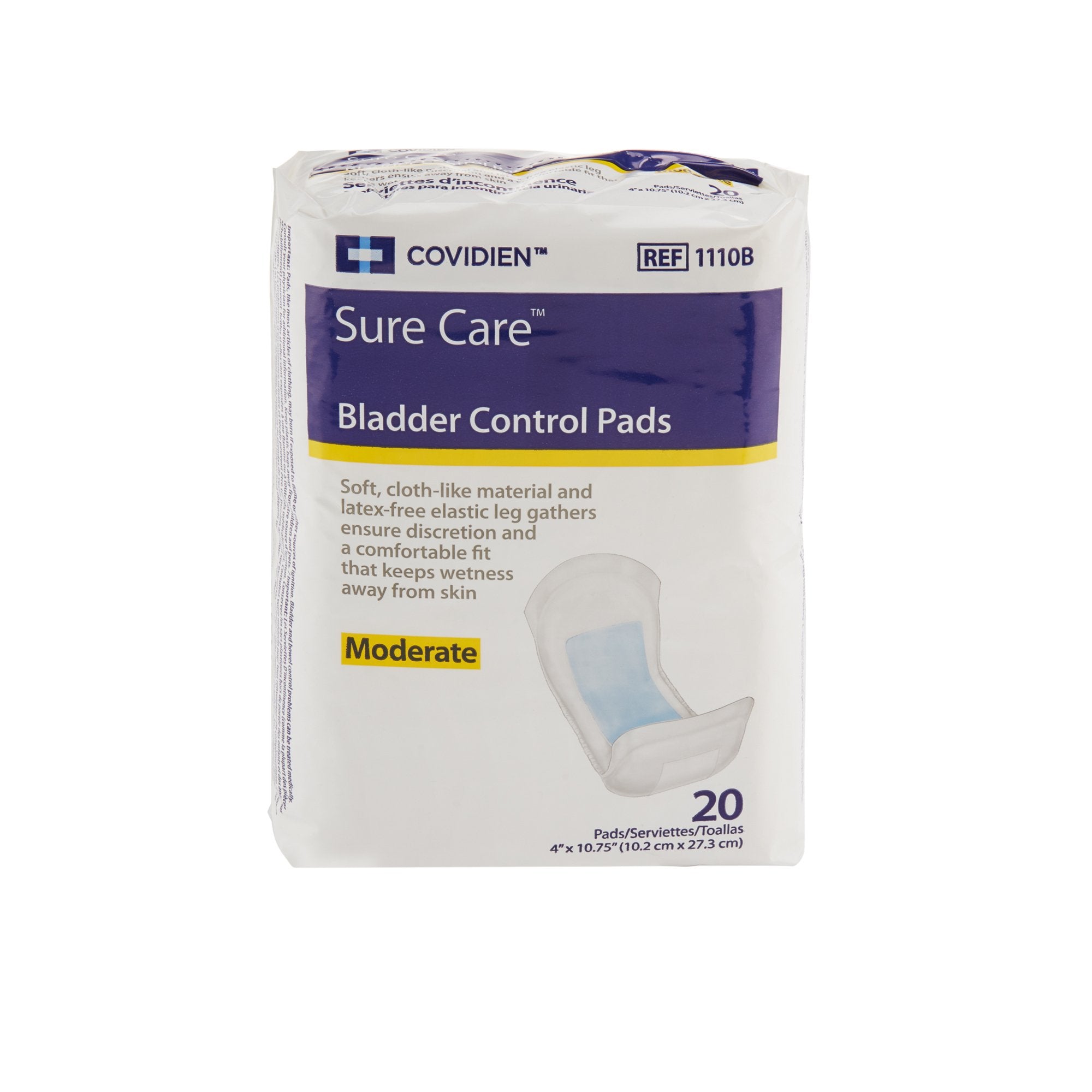 Sure Care Bladder Control Pads, Moderate Absorbency, White, Adult, Unisex, Disposable, 4 X 10-3/4 Inch-Bladder Control Pad Sure Care 4 X 10-3/4 Inch Moderate Absorbency Polymer Core One Size Fits Most