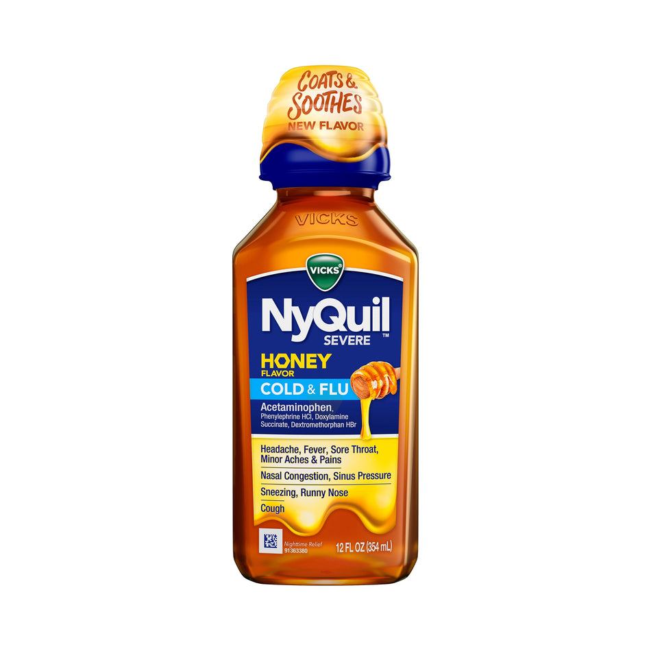 NyQuil Severe Cold & Flu Liquid Honey Flavor-Cold and Cough Relief NyQuil Liquid 12 oz.