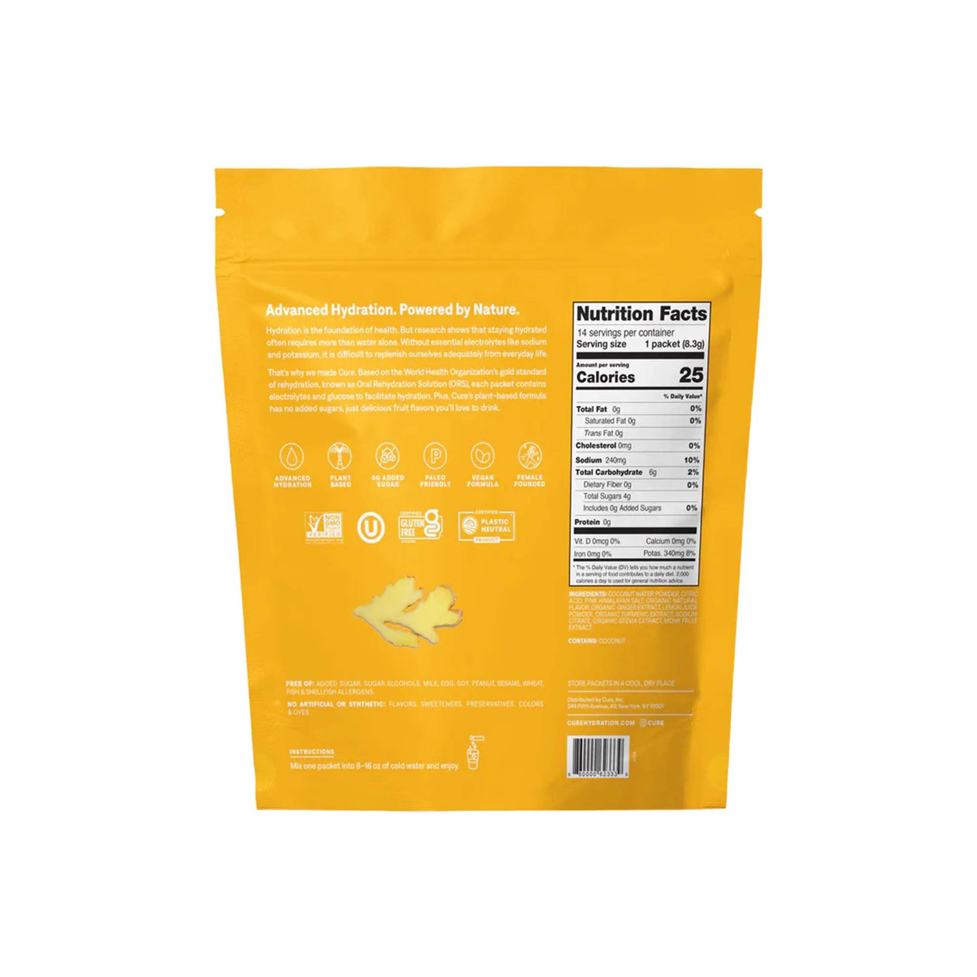 Cure Electrolyte Drink Mix, Ginger Turmeric, 7.7-gram Packets