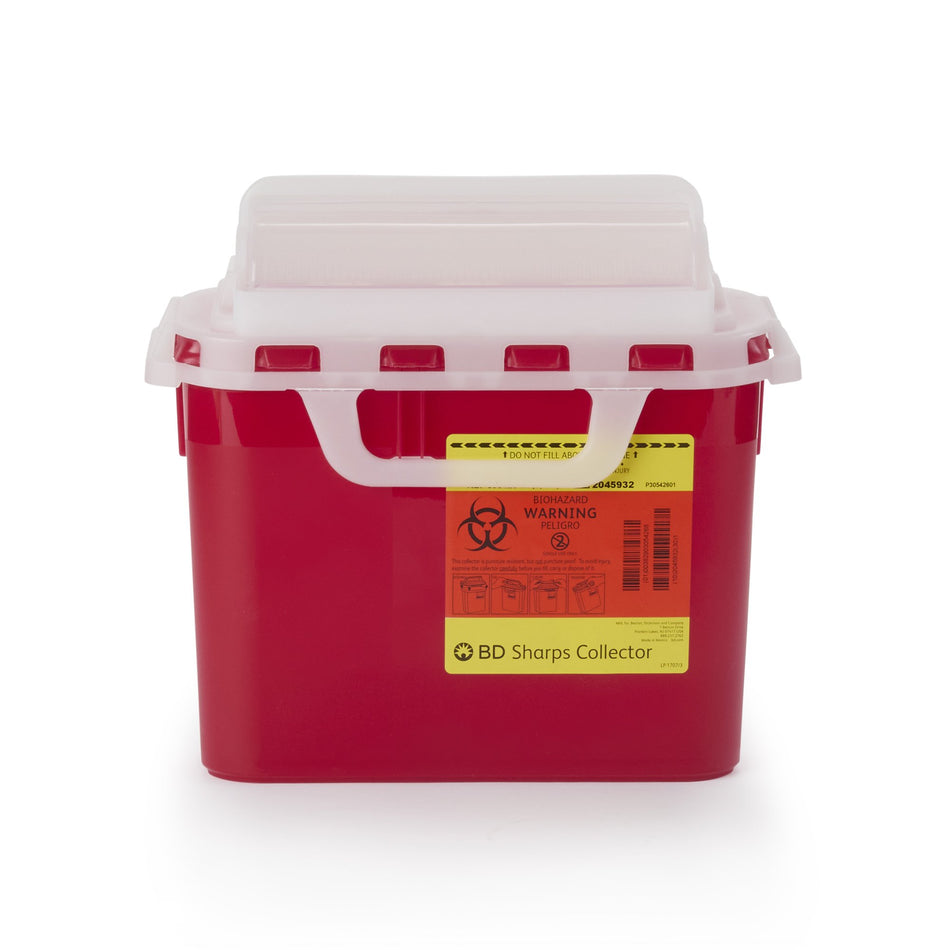 BD� Red Sharps Container, 5.4 Quart, 12 x 12 x 4-4/5 Inch-Sharps Container BD� Red Base 12 H X 12 W X 4-4/5 D Inch Horizontal Entry 1.35 Gallon