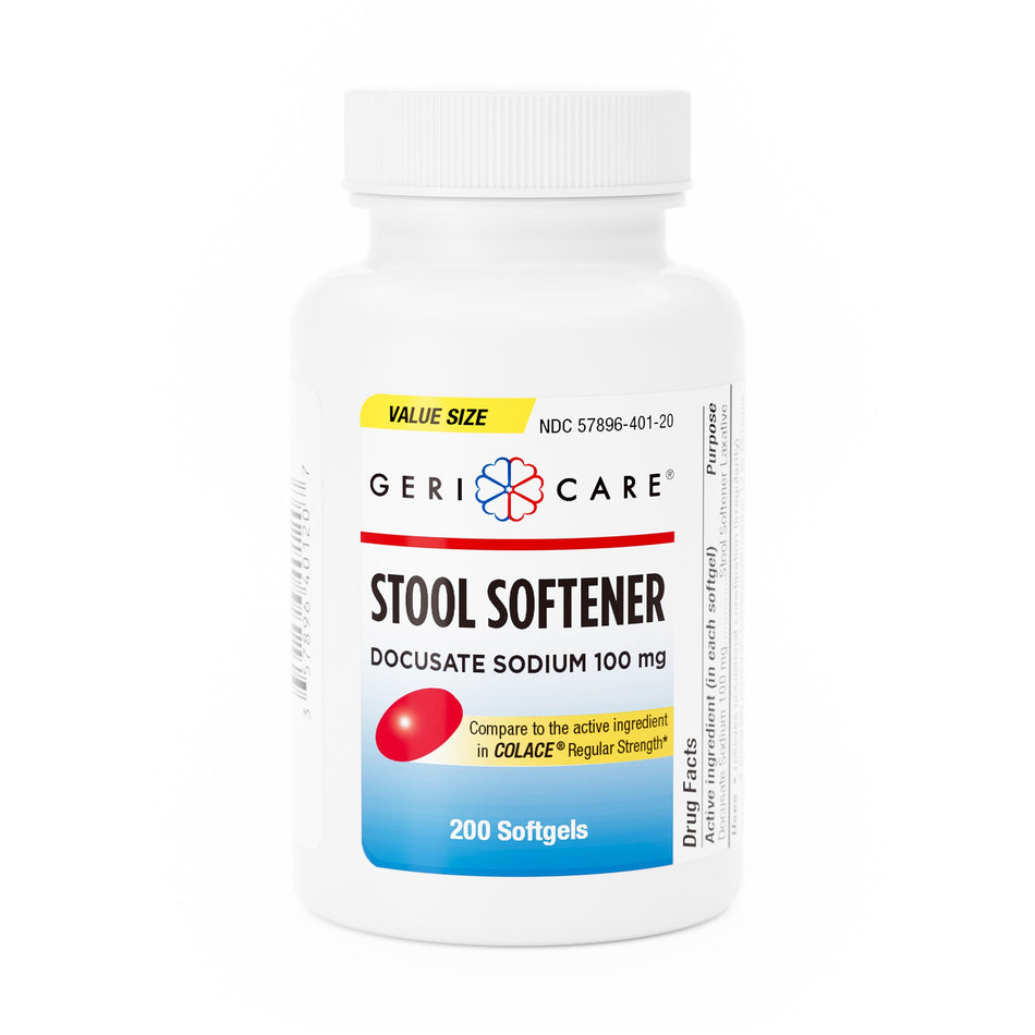 Geri-Care Docusate Sodium Stool Softener-Stool Softener Geri-Care Softgel 200 per Bottle 100 mg Strength Docusate Sodium