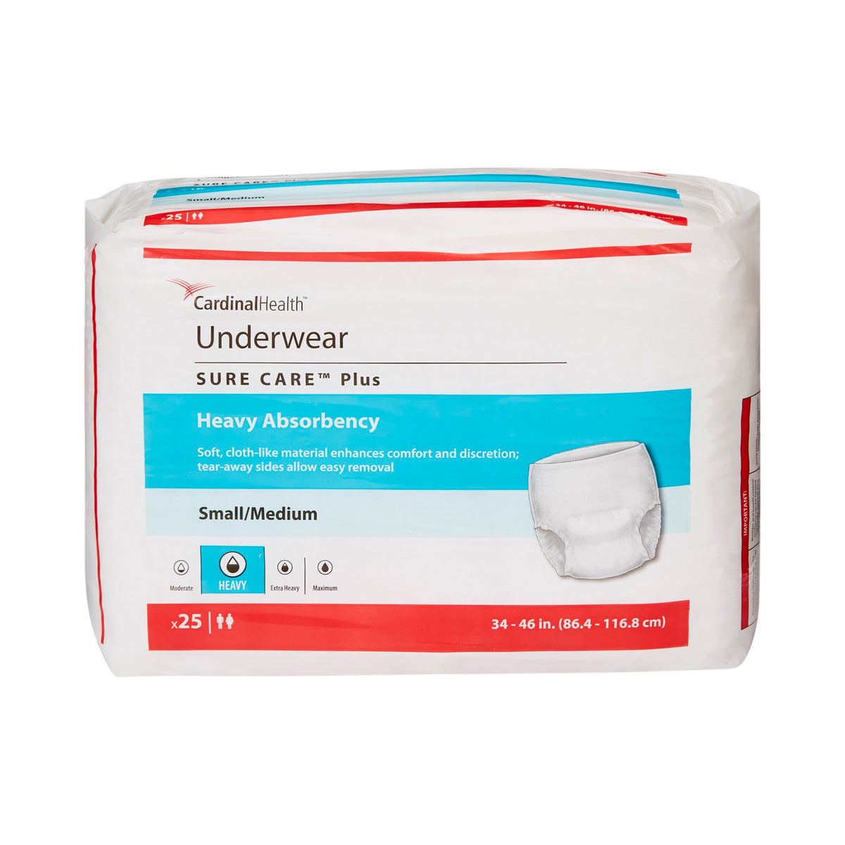 Sure Care™ Plus Heavy Absorbent Underwear, Medium - Incontinence>Adult Briefs and Protective Undergarments - Cardinal