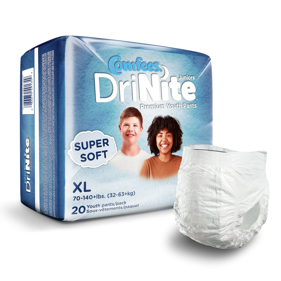 Comfees DriNite Juniors Youth Heavy Absorbent Underwear Large X-Large-Unisex Youth Absorbent Underwear Comfees DriNite Juniors Pull On with Tear Away Seams Large / X-Large Disposable Heavy Absorbency