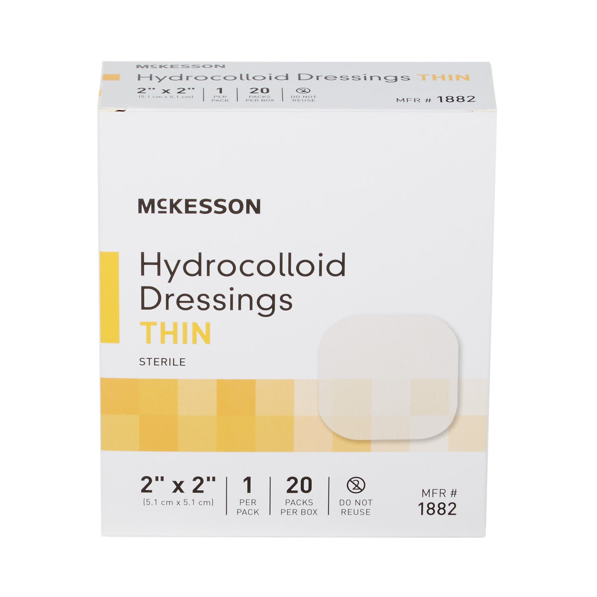 McKesson Hydrocolloid Dressing, 2 x 2 Inch-Thin Hydrocolloid Dressing McKesson Film Backing 2 X 2 Inch Square Hydrocolloid