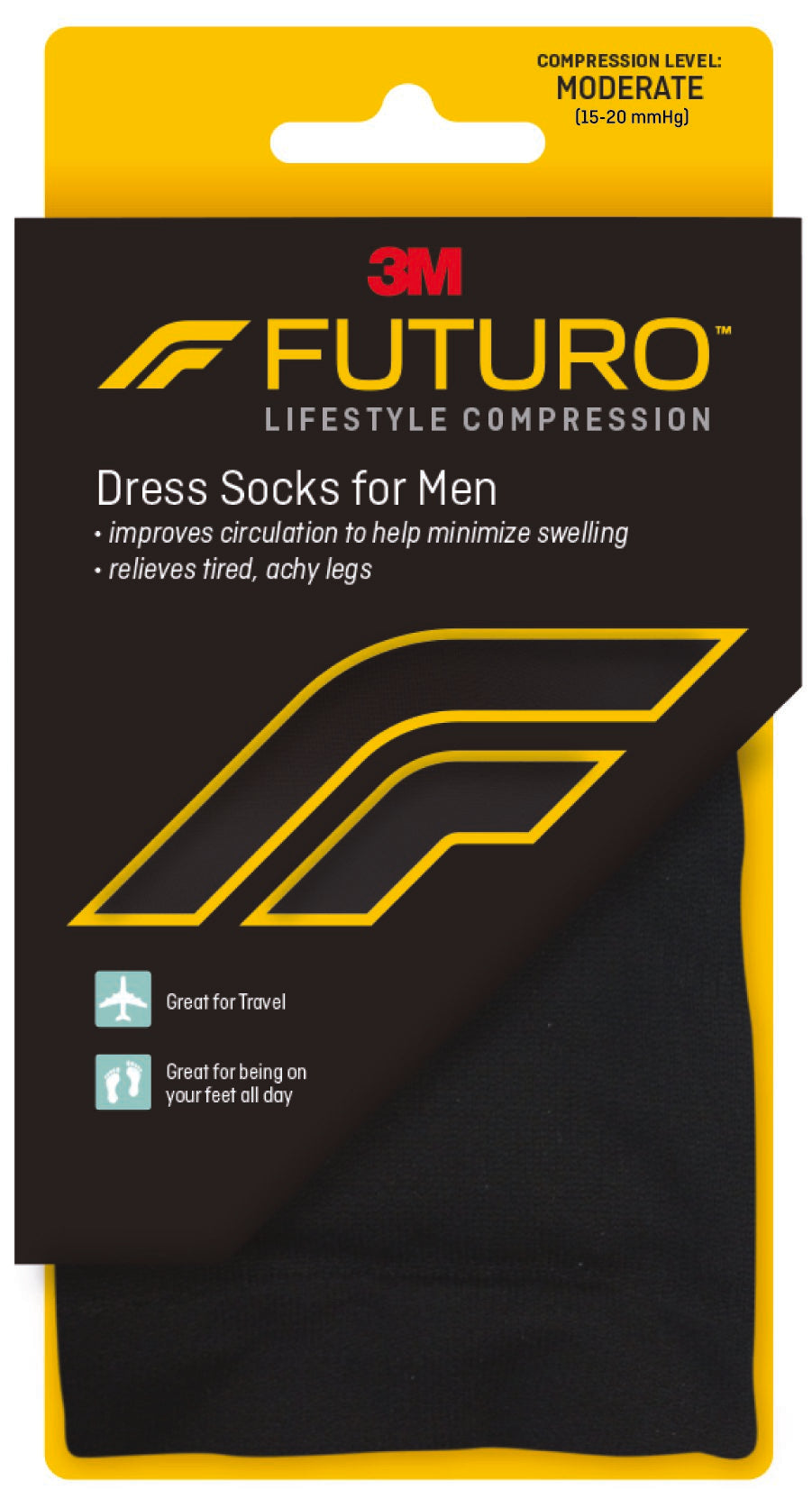 3M Futuro Lifestyle Compression Firm Dress Socks for Men, Black, Medium-Compression Socks 3M Futuro Revitalizing Over the Calf Medium Black Closed Toe