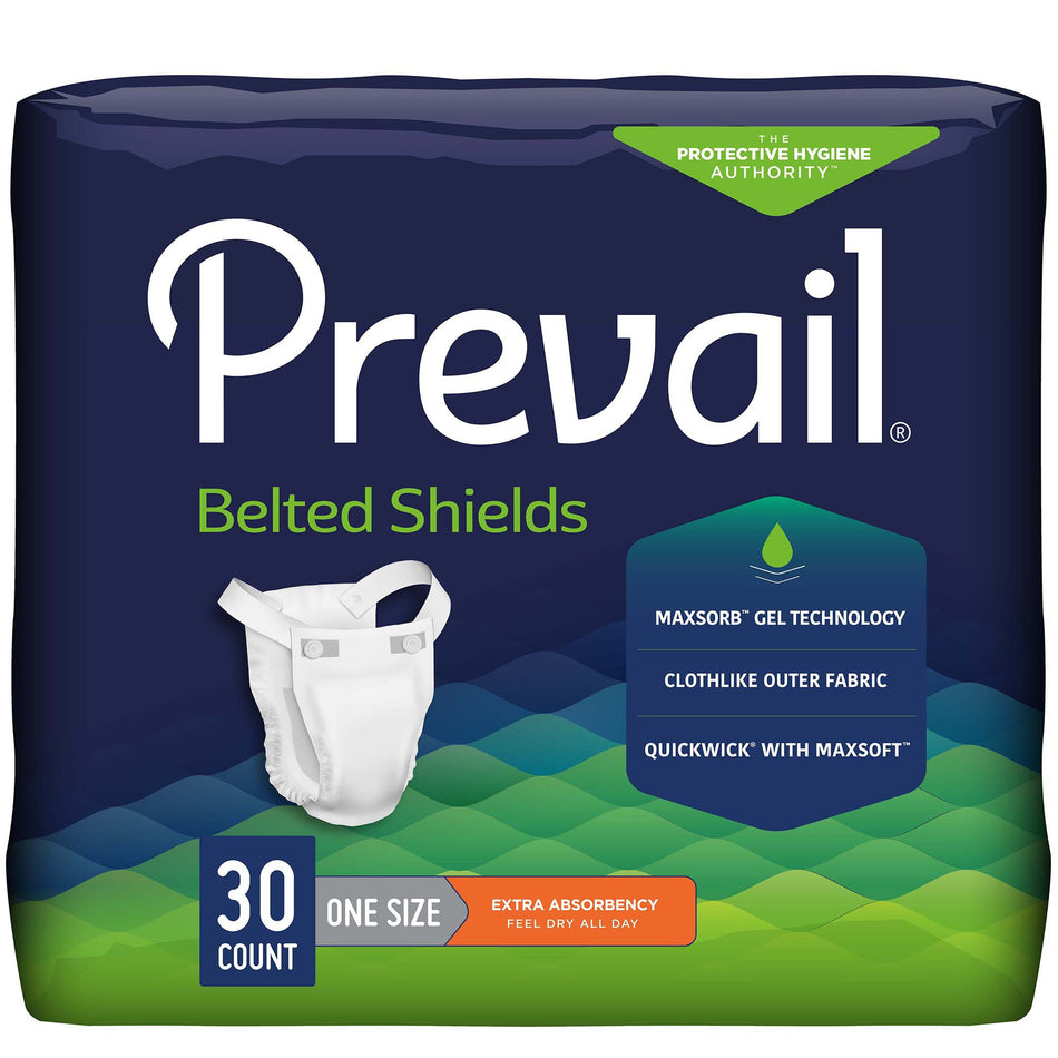 Prevail Belted Shields Extra Incontinence Belted Undergarment, One Size Fits Most-Unisex Adult Incontinence Belted Undergarment Prevail Belted Shields Belted One Size Fits Most Disposable Light Absorbency