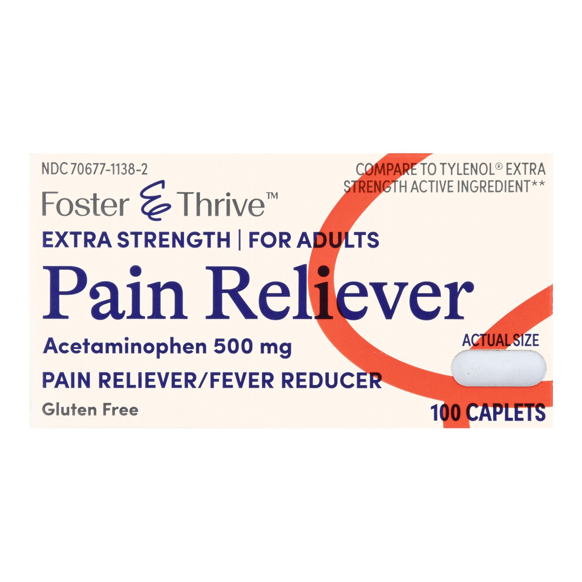 Foster & Thrive Extra Strength Pain Relief Acetaminophen 500 mg Caplets-Pain Relief Foster & Thrive 500 mg Strength Acetaminophen Caplet 100 per Bottle