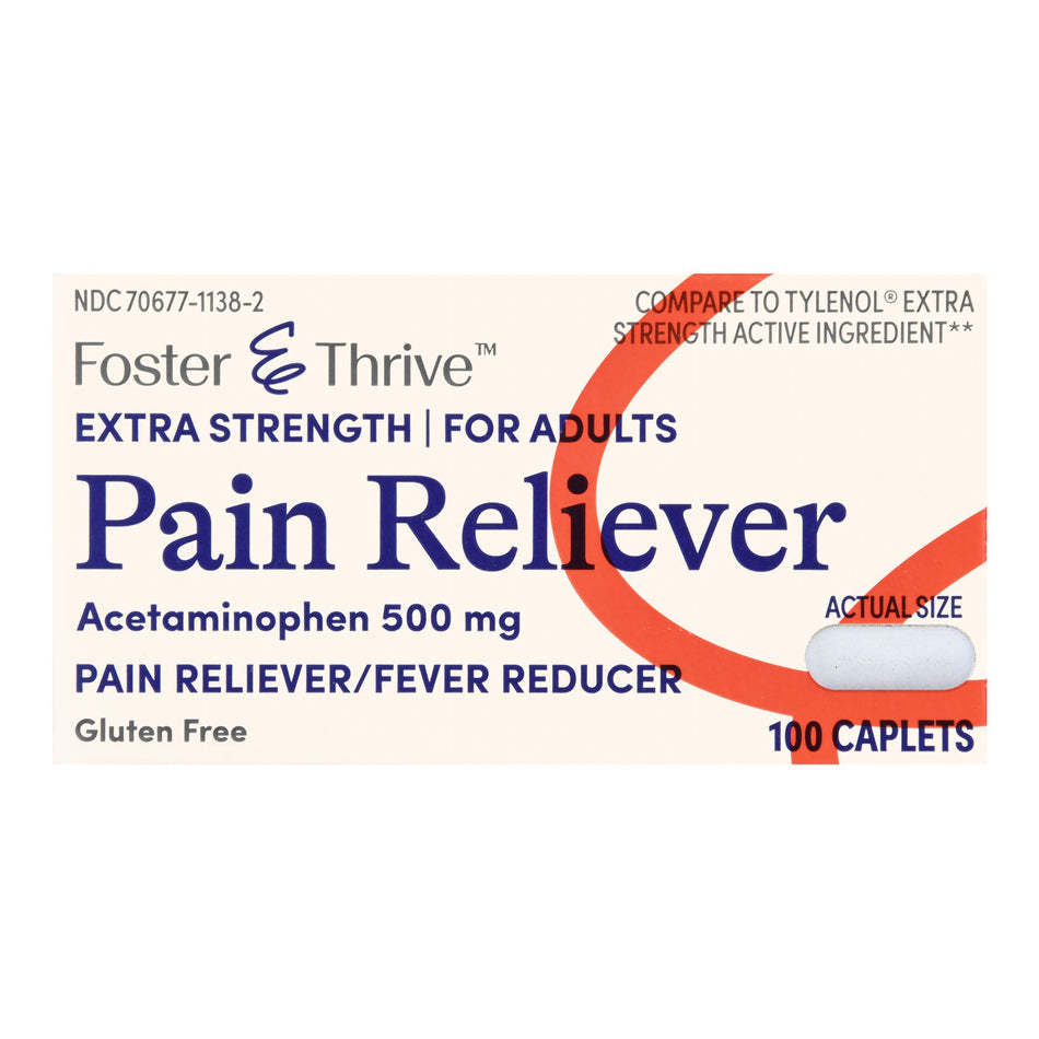 Foster & Thrive Extra Strength Pain Relief Acetaminophen 500 mg Caplets-Pain Relief Foster & Thrive 500 mg Strength Acetaminophen Caplet 100 per Bottle