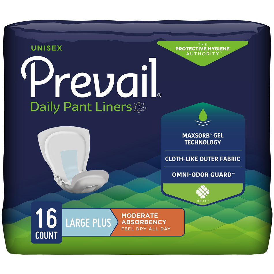 Prevail Daily Pant Liners Moderate Absorbency Bladder Control Pad, 28-Inch Length-Bladder Control Pad Prevail Daily Pant Liners 28 Inch Length Moderate Absorbency Polymer Core Large Plus