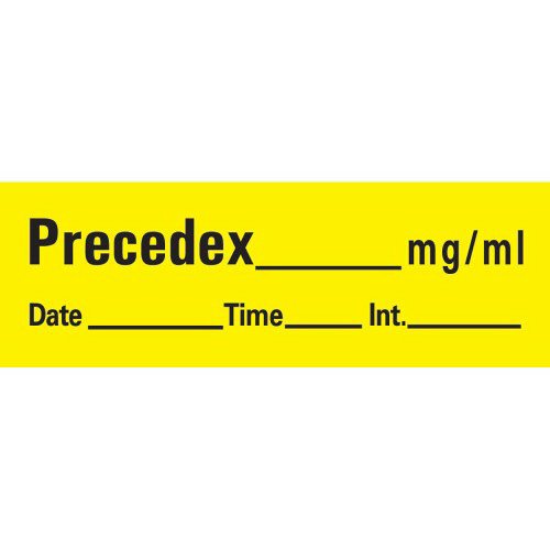 Drug Label UAL™ Anesthesia Label Tape Precedex _mg/mL Date_Time_Int Yellow 1/2 X 1-1/2 Inch - Indicators and Signage>Label...