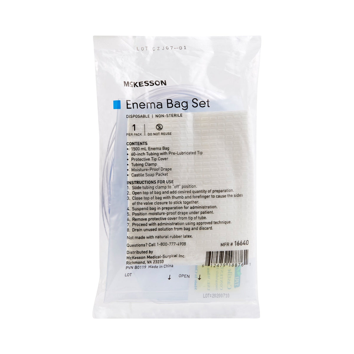 McKesson Enema Bag Set-Enema Bag Set McKesson NonSterile 1500 mL